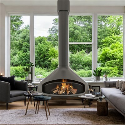 Závesný krb z čiernej ocele